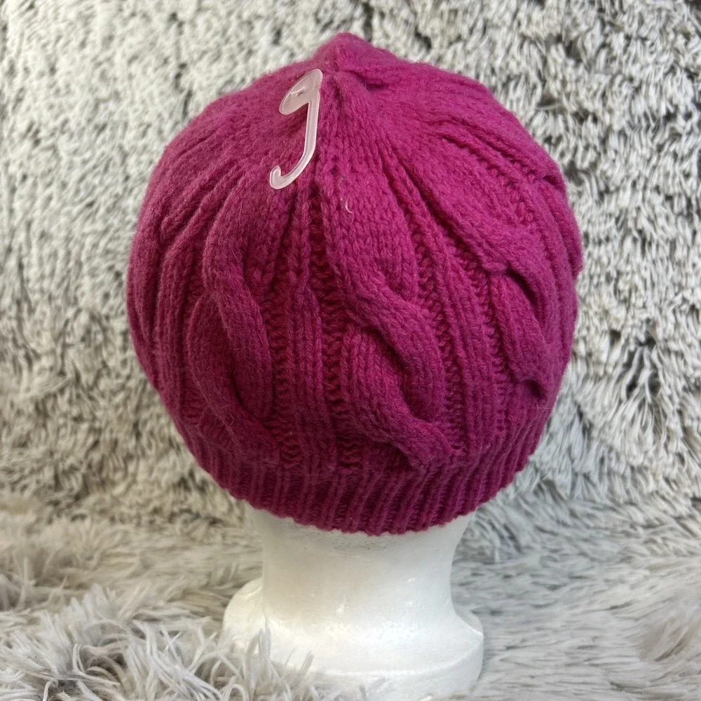 Vtg Y2K Pink Cable Knit‎ Beanie O/S Winter Hat Gloves M/L Set GAP Lamb's Wool